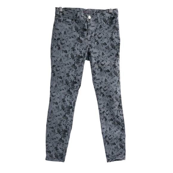 J BRAND Blue Gray Floral Skinny Jeans Pants Heaven Mini Floral Capri Size 26 - Picture 1 of 9
